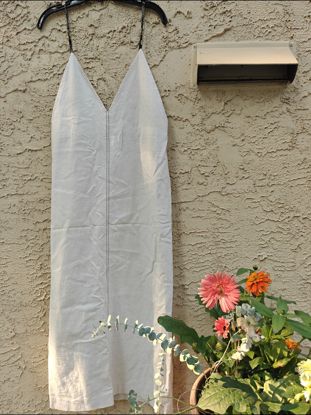 Journal Standard Minimal V-Neck Linen Slip Dress in Cream